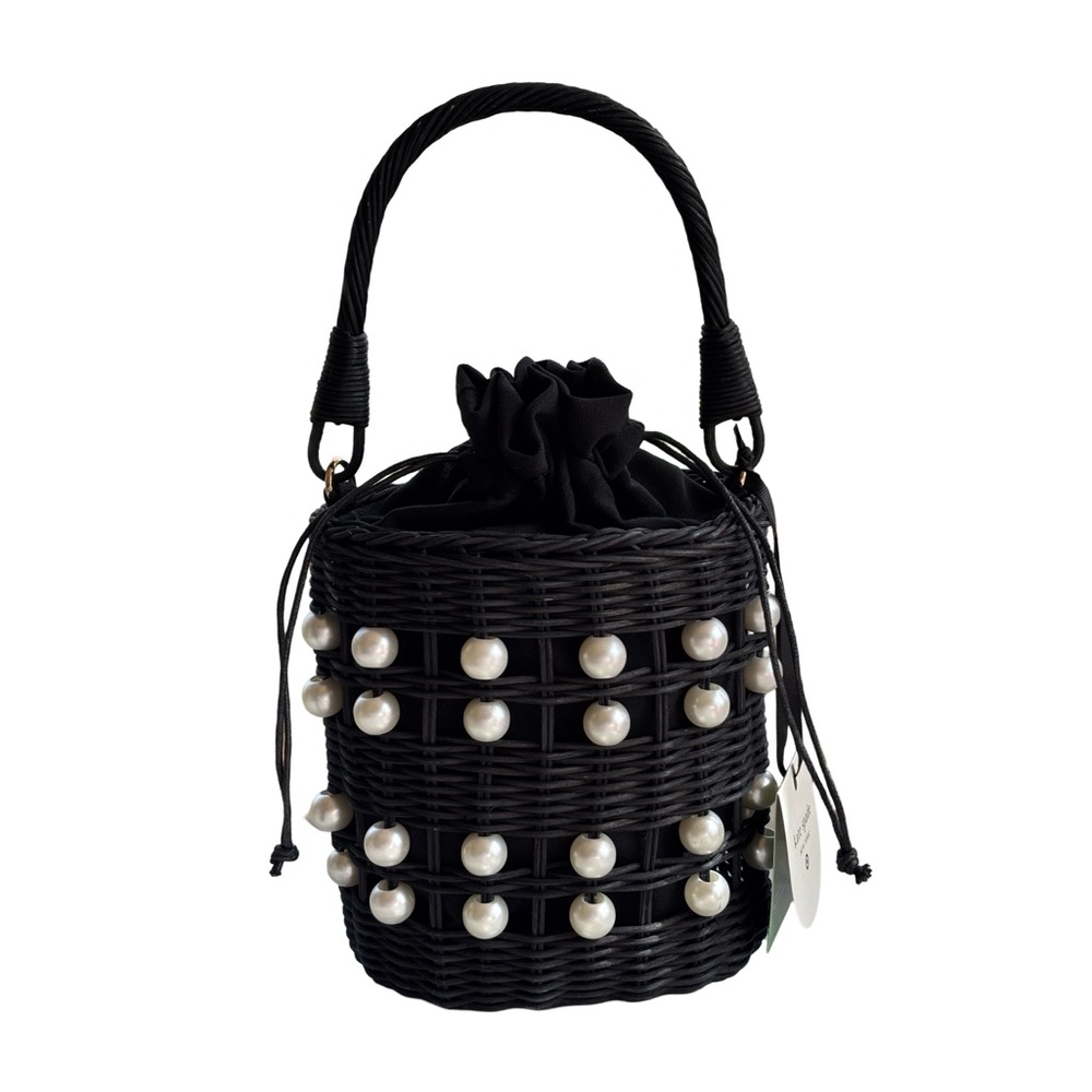 Kate Spade Black Pearl-Embellished Woven Bucket‎ Bag Target